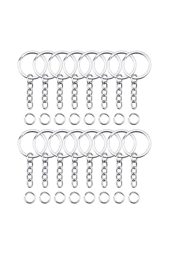 100-Pack Keychain with Chain Links, ZzCityTK Durable Metal Keychain Buckle Pendant for DIY Crafts, Rust-Resistant Nickel-Plated Iron Split Rings for Keys Cards Photos