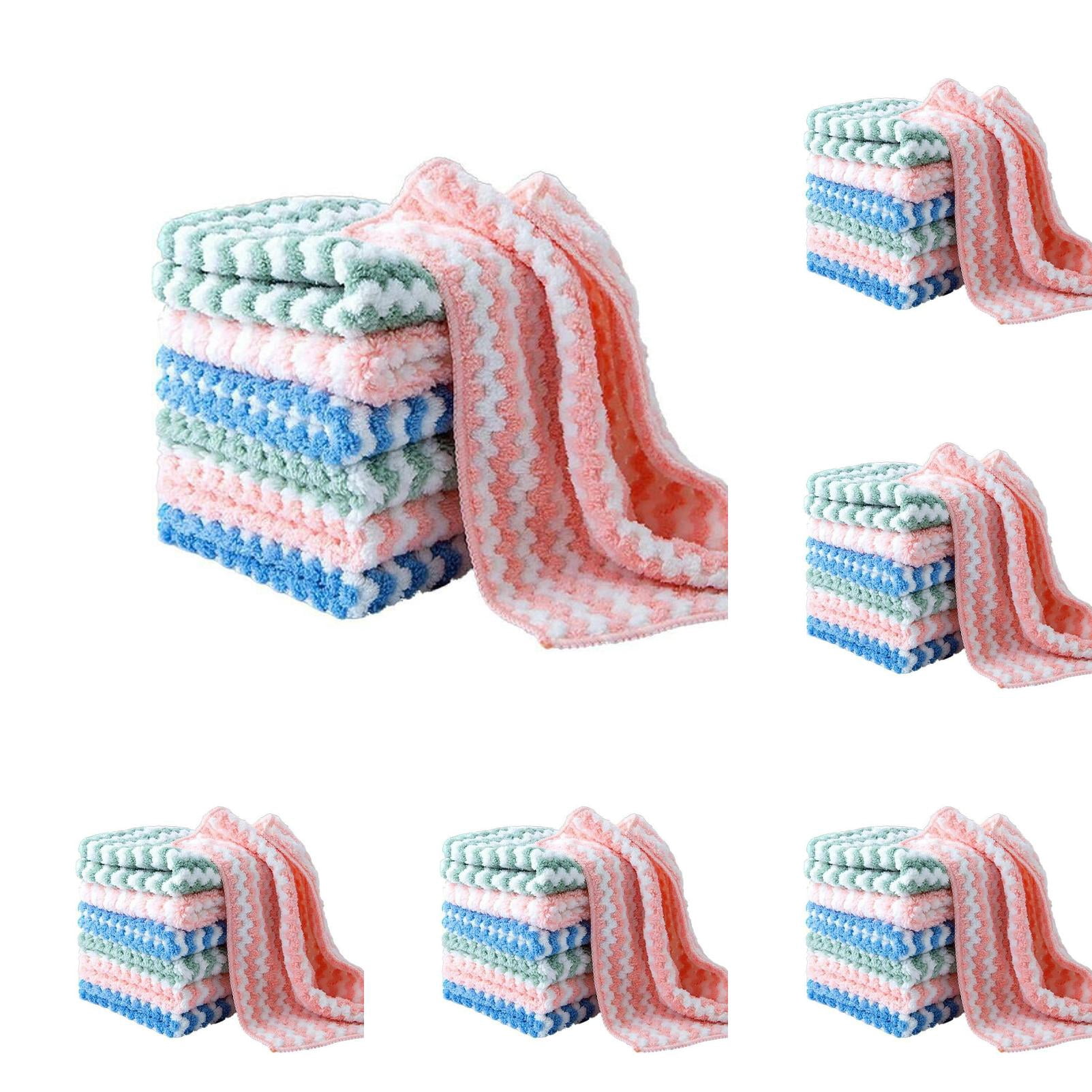 100 Pack Kitchen Dish Cloths, Microfiber Cleaning Cloths, Ultra Soft and Absorbent Dish Towels, Reusable Kitchen Towels, Fast Drying Dish Rags, Coral Velvet Wave Design No-lint, 9.8 x 9.8 inches