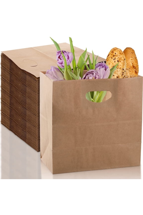 30-Pack Kraft Paper Bags, Brown Bags with Handles, Extra Strong Die Cut Tote Bags, 6 LB Craft Plain Paper Gift Grocery Bags for Food, Retail, Shopping, Take Out, Boutique, 11" x 6" x 11"