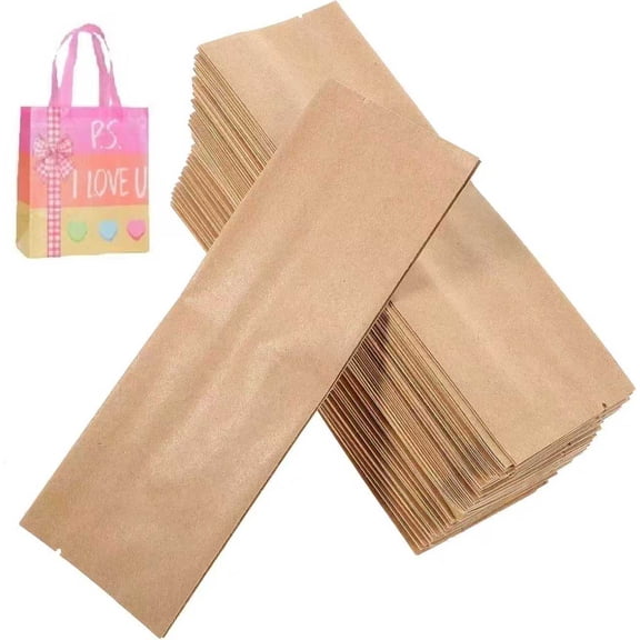 100 Pack Kraft Paper Stand Up Pouches with Aluminum Foil Seal,7x2.4x1.6 Inch Resealable Food Storage Bags for Coffee, Tea, Nuts, Dried Fruit & Snacks(XX)