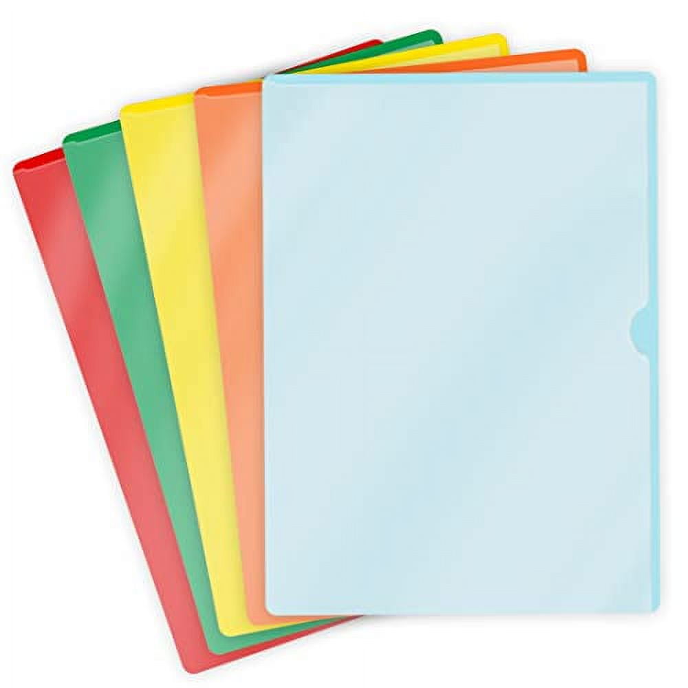  100 Pack LType Vinyl Plastic File Folders Letter Size, 5 Assorted