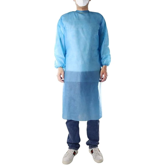 100 Pack LEVEL 1 PP Disposable Isolation Gowns with Elastic Cuff, Latex-Free, Non-Woven, Fluid Resistant, Dental, Medical, Hospital, Industries, ONE SIZE FITS ALL (100 PCS=10 Bags)