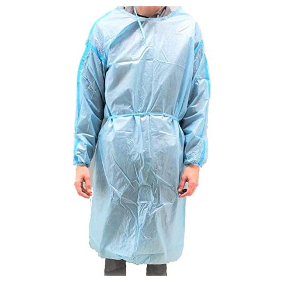 100 Pack LEVEL 2 PP + PE Disposable Isolation Gowns Blue with Elastic Cuff, Latex-Free, Non-Woven, Fluid Resistant, Dental, Medical, Hospital, Industries, ONE SIZE FITS ALL (100 PCS=10 Bags)