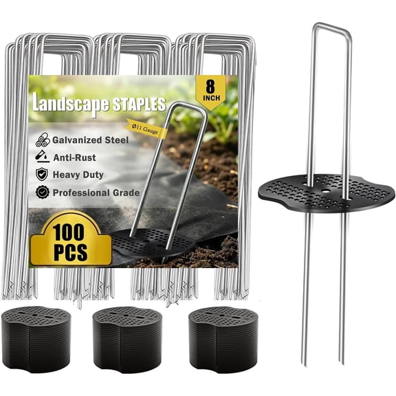 100 Pack Landscape Garden Stakes 8 Inch 11 Gauge Galvanized Landscape Fabric Pins Anti-Rust Landscape Spike Heavy Duty Ground for Weed Barrier, Irrigation Tubing & Lawn Decor