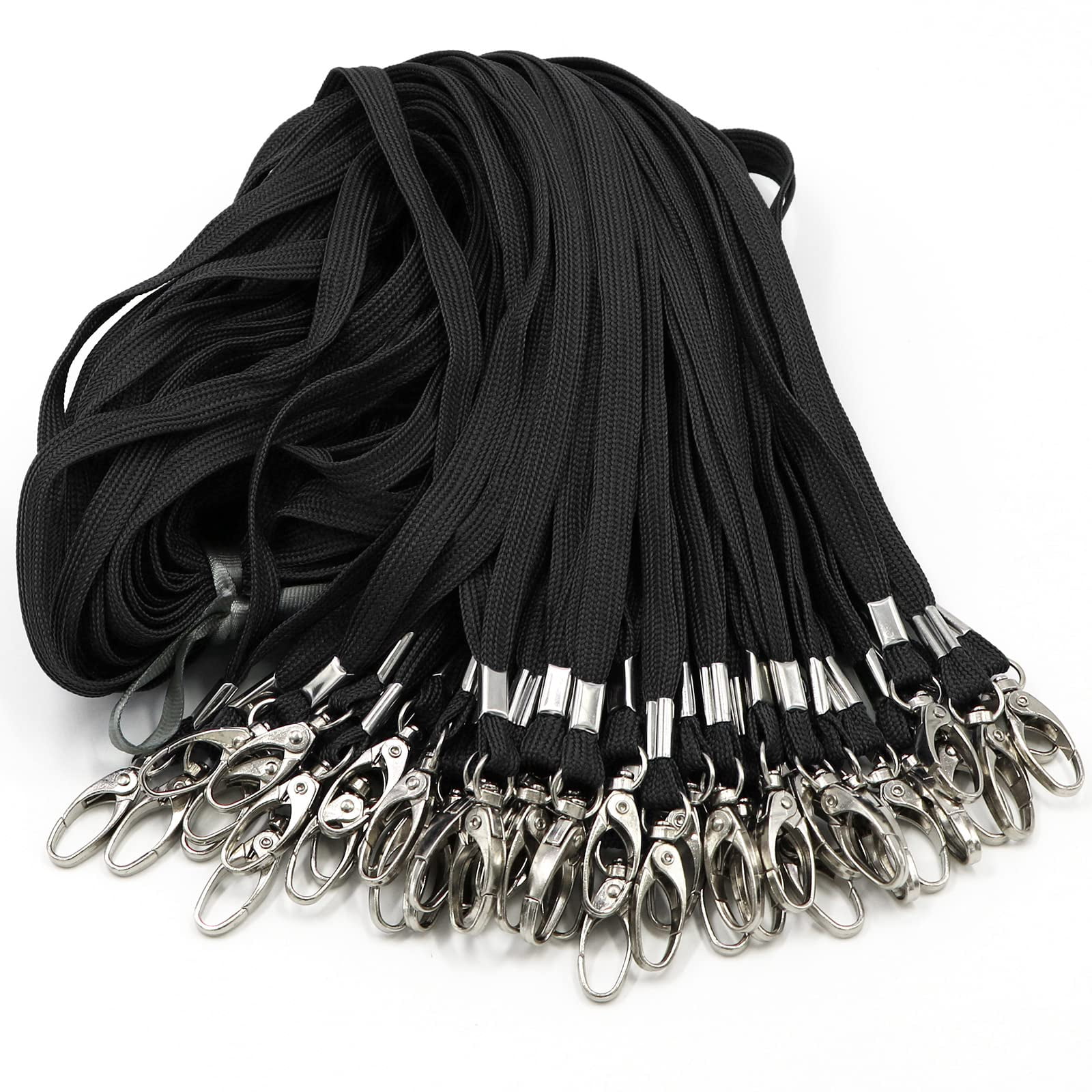 100 Pack Lanyards Bulk Black Lanyard For Office Id Badges Flat With Badge Clip Swivel Hook (100  Black)