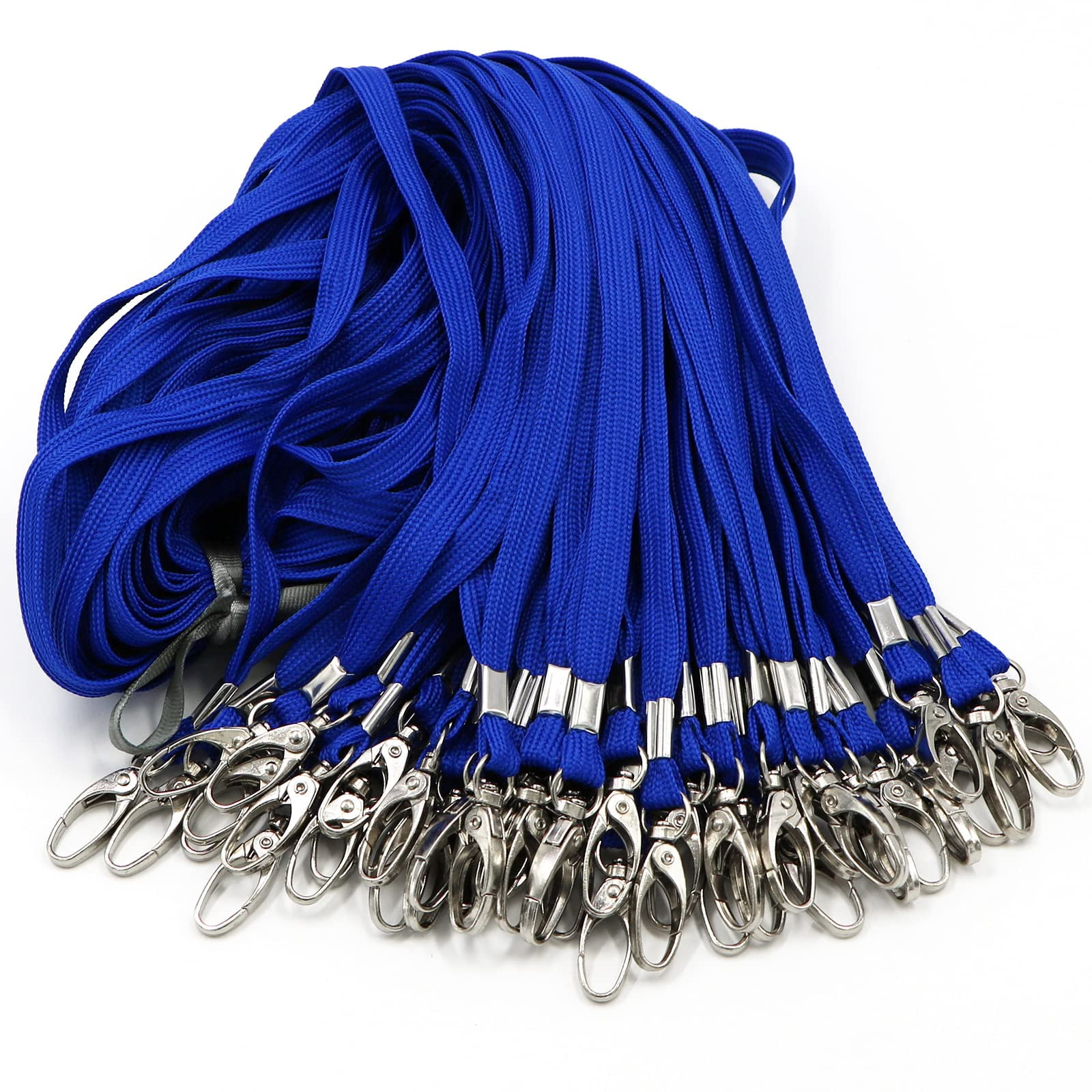 100 Pack Lanyards Bulk Blue Lanyard For Office Id Badges Flat With Badge Clip Swivel Hook (100  Blue)