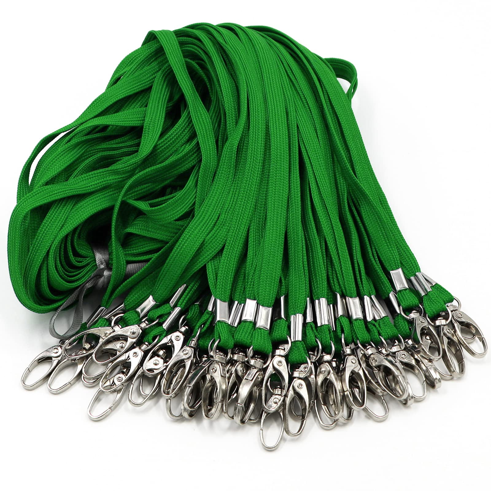 100 Pack Lanyards Bulk Lanyard For Office Id Badges Flat With Badge Clip Swivel Hook (100  Green)