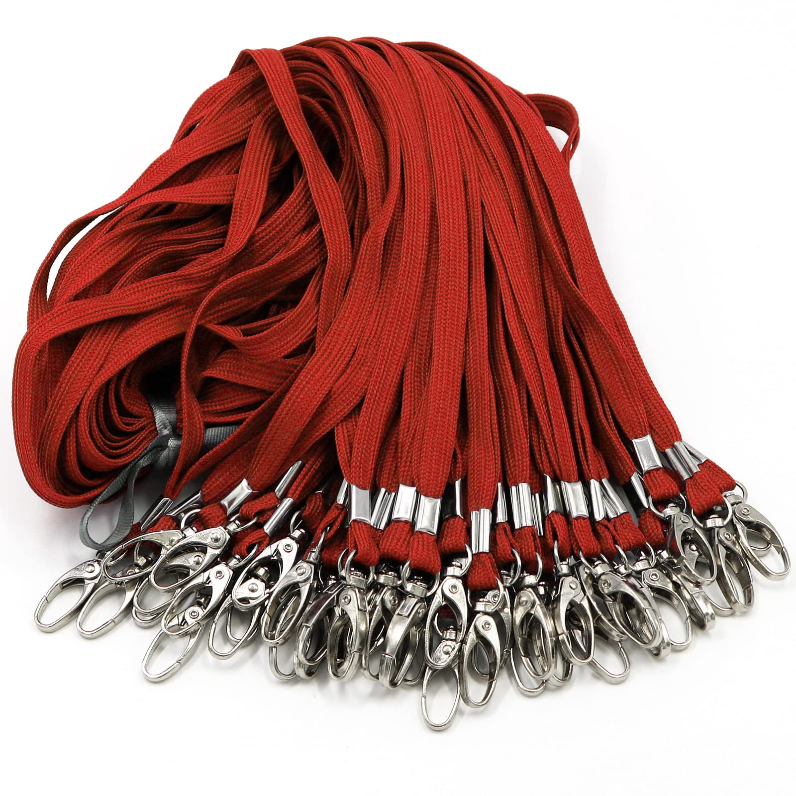 100 Pack Lanyards Bulk Lanyard For Office Id Badges Flat With Badge Clip Swivel Hook (100  Red)