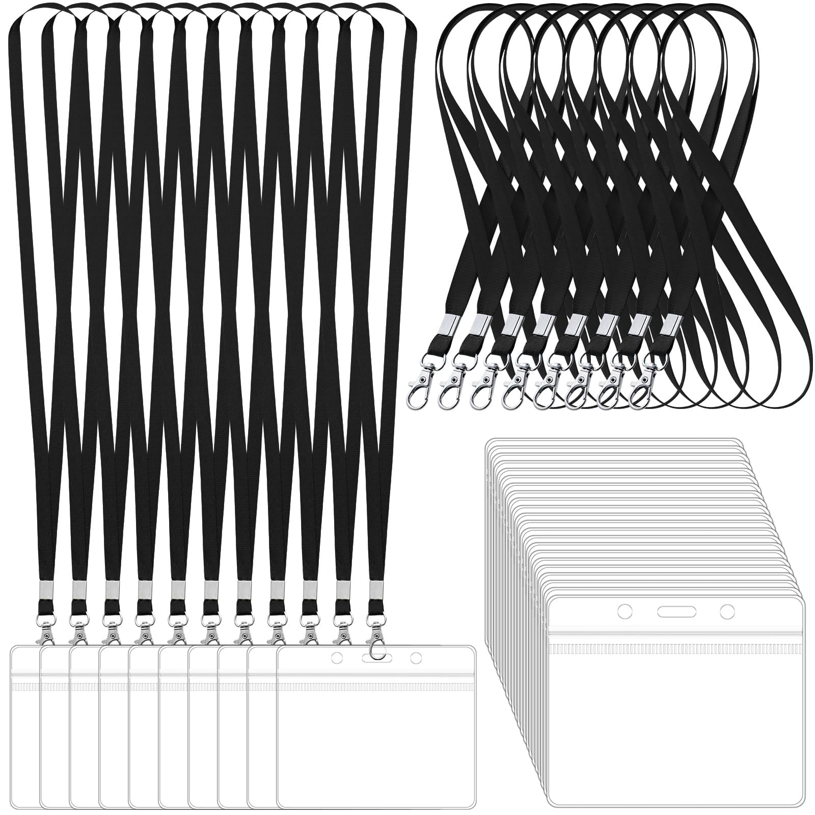 100 Pack Lanyards For Id Badges With Clear Name Tags  Reusable Horizontal Card Badge Holders Plastic Men Women Business School And Office Supplies (black)