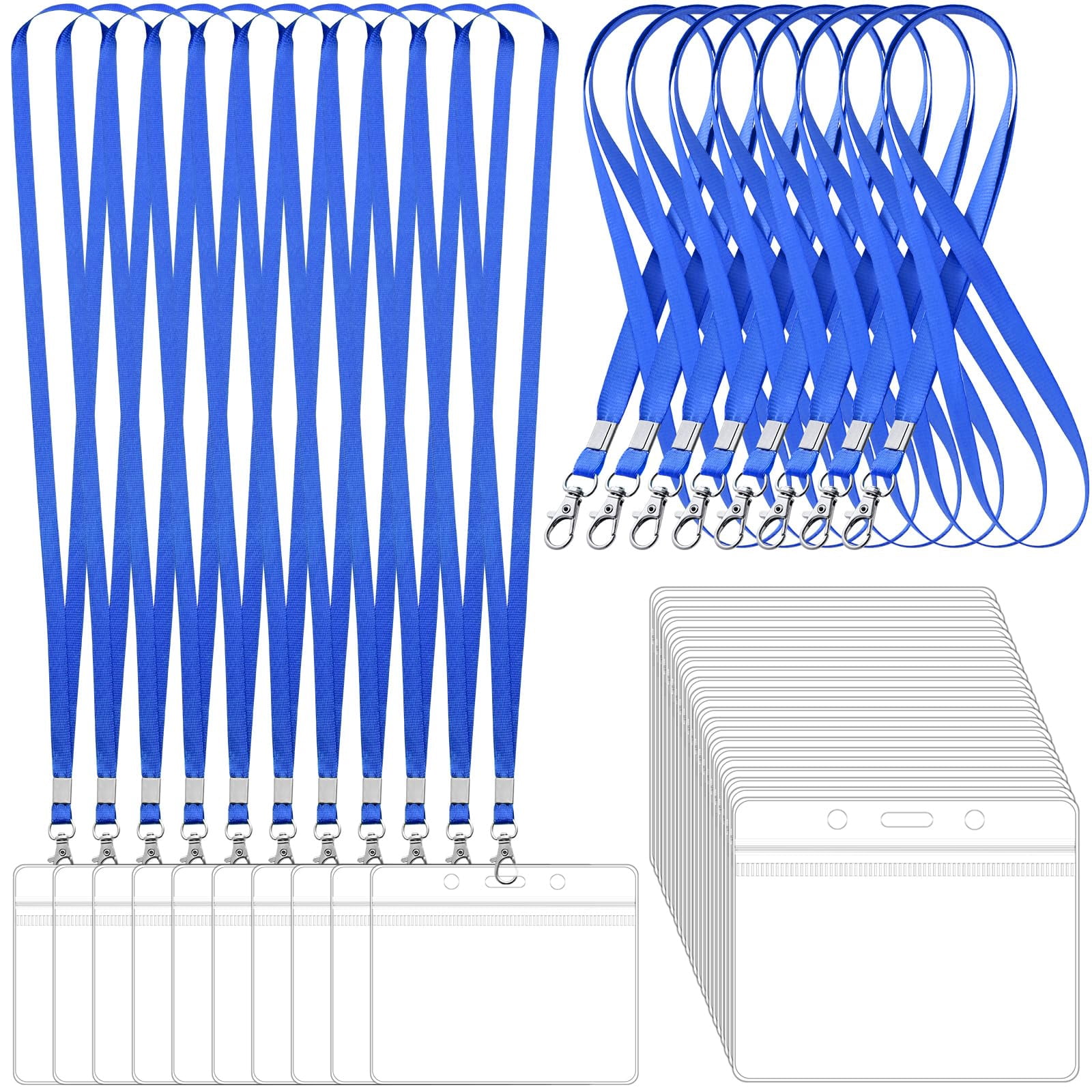 100 Pack Lanyards For Id Badges With Clear Name Tags  Reusable Horizontal Card Badge Holders Plastic Men Women Business School And Office Supplies (blue)