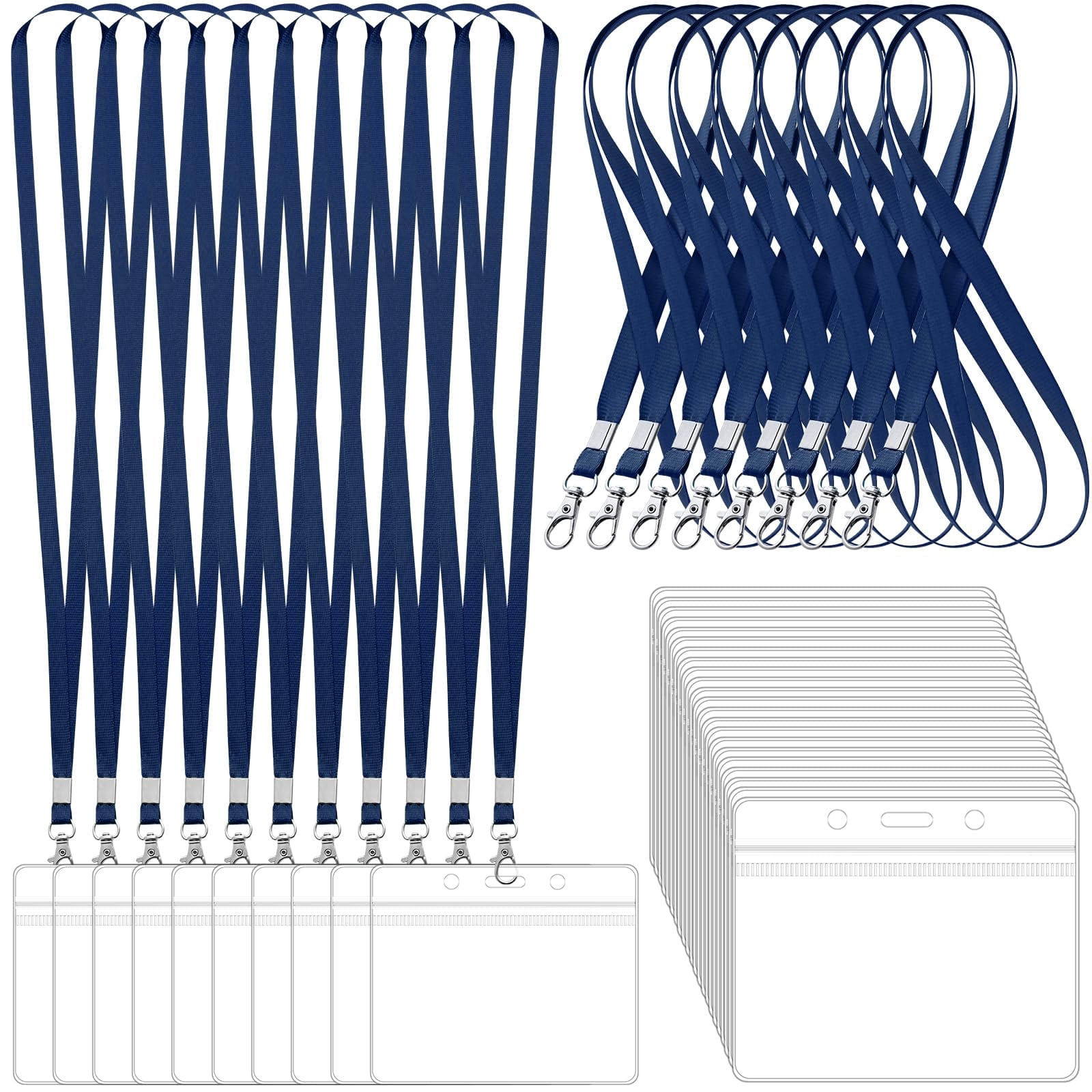 100 Pack Lanyards For Id Badges With Clear Name Tags  Reusable Horizontal Card Badge Holders Plastic Men Women Business School And Office Supplies (dark Blue)