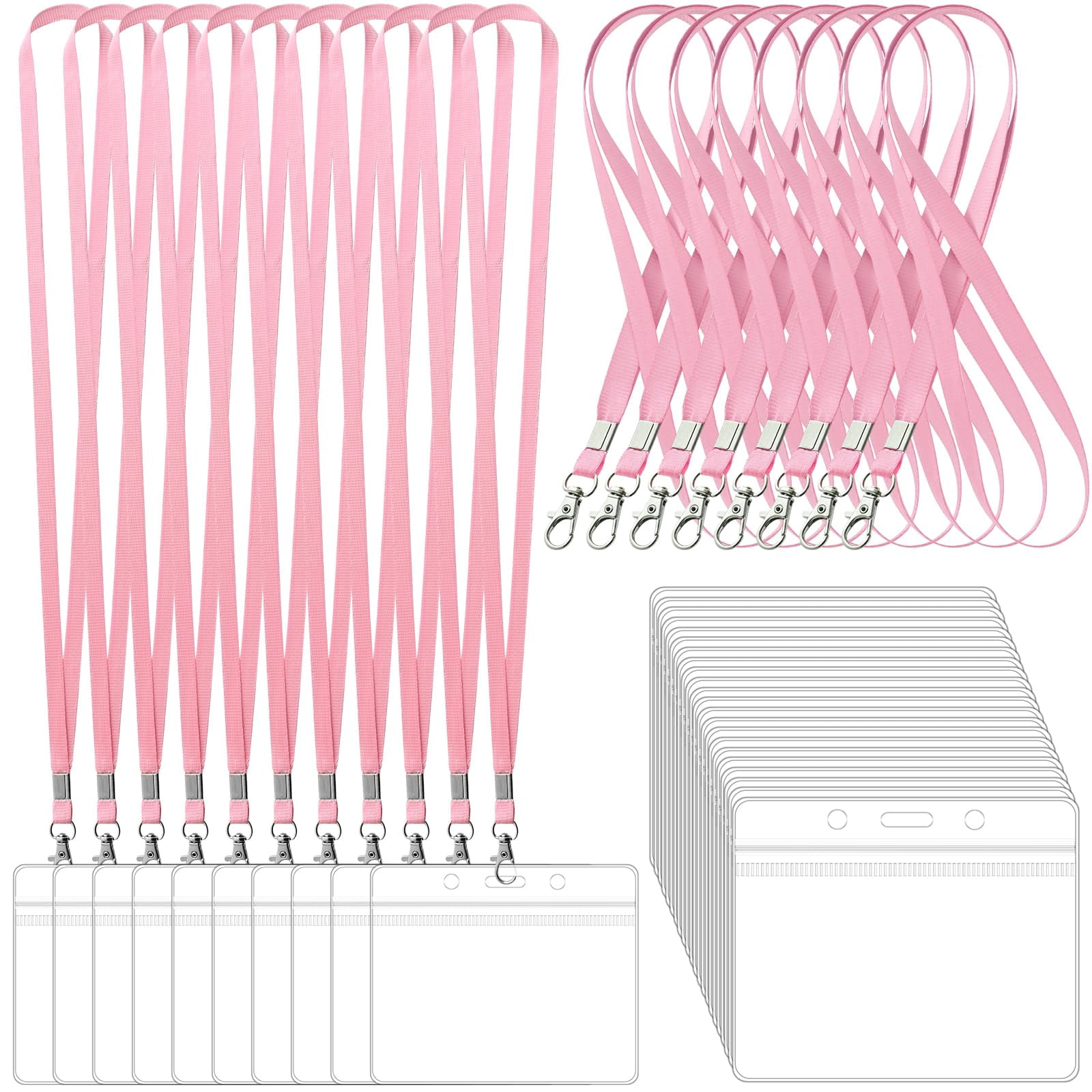 100 Pack Lanyards For Id Badges With Clear Name Tags  Reusable Horizontal Card Badge Holders Plastic Men Women Business School And Office Supplies (pink)