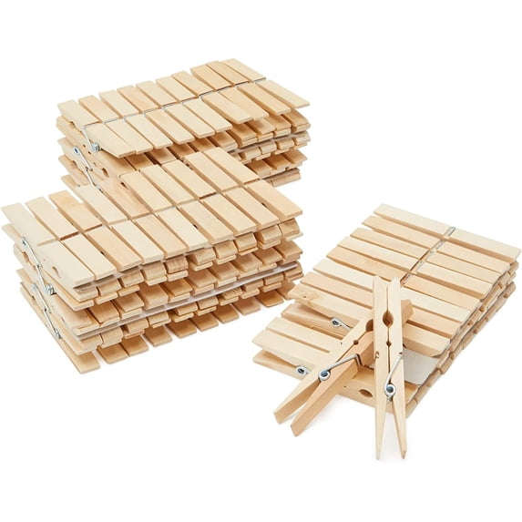 100-Pack Large 4 Inch Wooden Clothespins - Heavy Duty Outdoor Clothes Clips for Hanging Clothes, Art, Crafts, Photo Displays, 3.9x0.6 x0.6