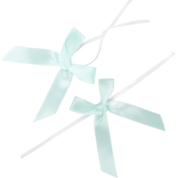 100 Pack Light Green Ribbon Twist Tie Bows for Treat Bags, Gift Bags, Bakery Candy Bags and Package Decorating Ribbon Bow, Bowknot for Gifts