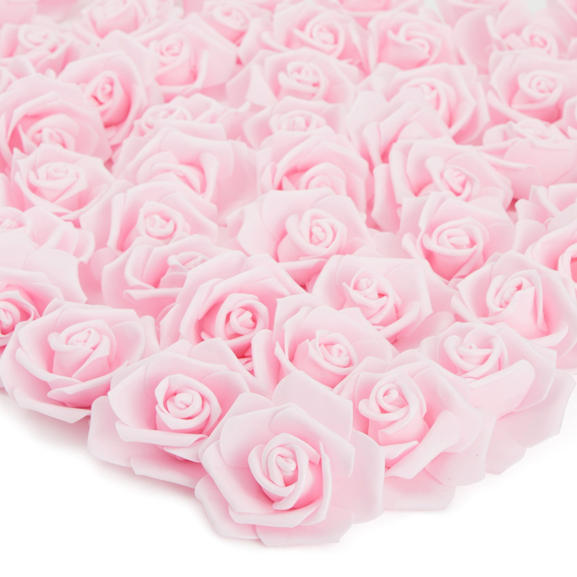 100 Pack Light Pink Artificial Flowers, Bulk Stemless Fake Foam Roses
