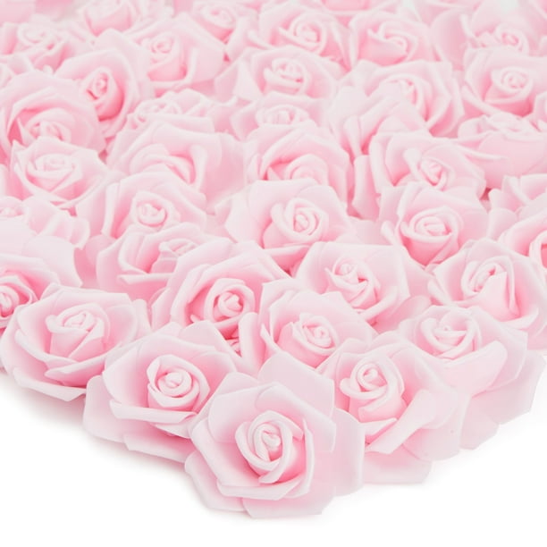 100 Pack Light Pink Artificial Flowers, Bulk Stemless Fake Foam Roses