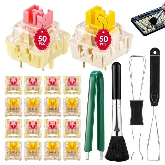 100 Pack Linear Keyboard Switch Set 5 Pin and 3 Pin Linear Switch with Removal Tool for Custom Mechanical Keyboard