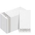 thumbnail image 1 of 100-Pack Linen-Feel Disposable Guest Towels – Soft and Absorbent Paper Hand Towels for Bathroom or Kitchen – Elegant White Napkins with Silver Design for Parties, Weddings, Dinners Events, 1 of 6