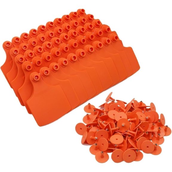 100-Pack Livestock Ear Tags, Blank Cattle Ear Tags for Animal Identification, Plastic Ear Tags for Cows, Calves, Goats and Large Livestock