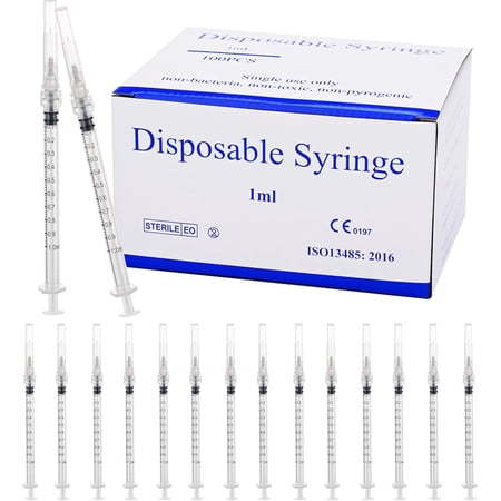 100 Pack Luer Lock 1ml 27Ga 1/2" Disposable Dispensing Lab Syringes, Scientific Industrial Supplies, Individually Wrapped