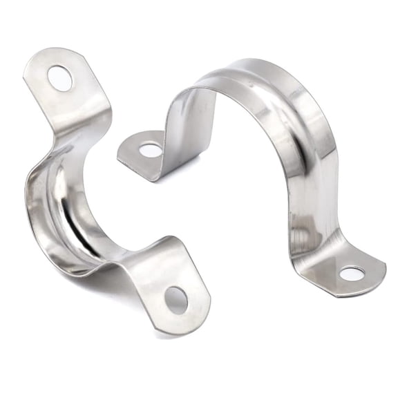 100 Pack M20 Stainless Steel Rigid Pipe Strap, Heavy Duty Pipe Fasten Holder, with 2 Holes Cable U Bracket Clamp Hanger