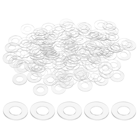 100-Pack M8 Flat Washers, 8mm ID 16mm OD 1mm Thick Clear Plain Plastic Washer Grommets