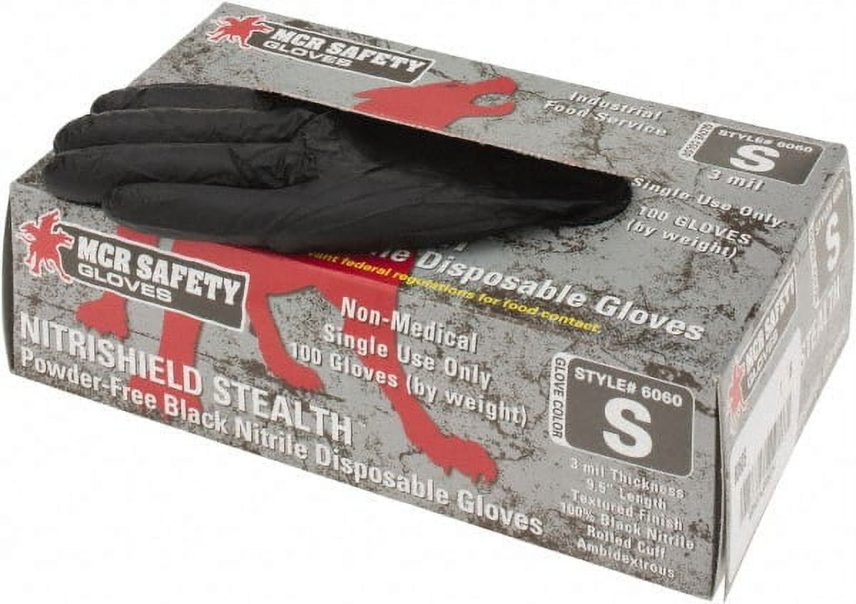 100 Pack MCR Safety 6060S Size Small 3-mil Powder-Free Nitrile Disposable Gloves