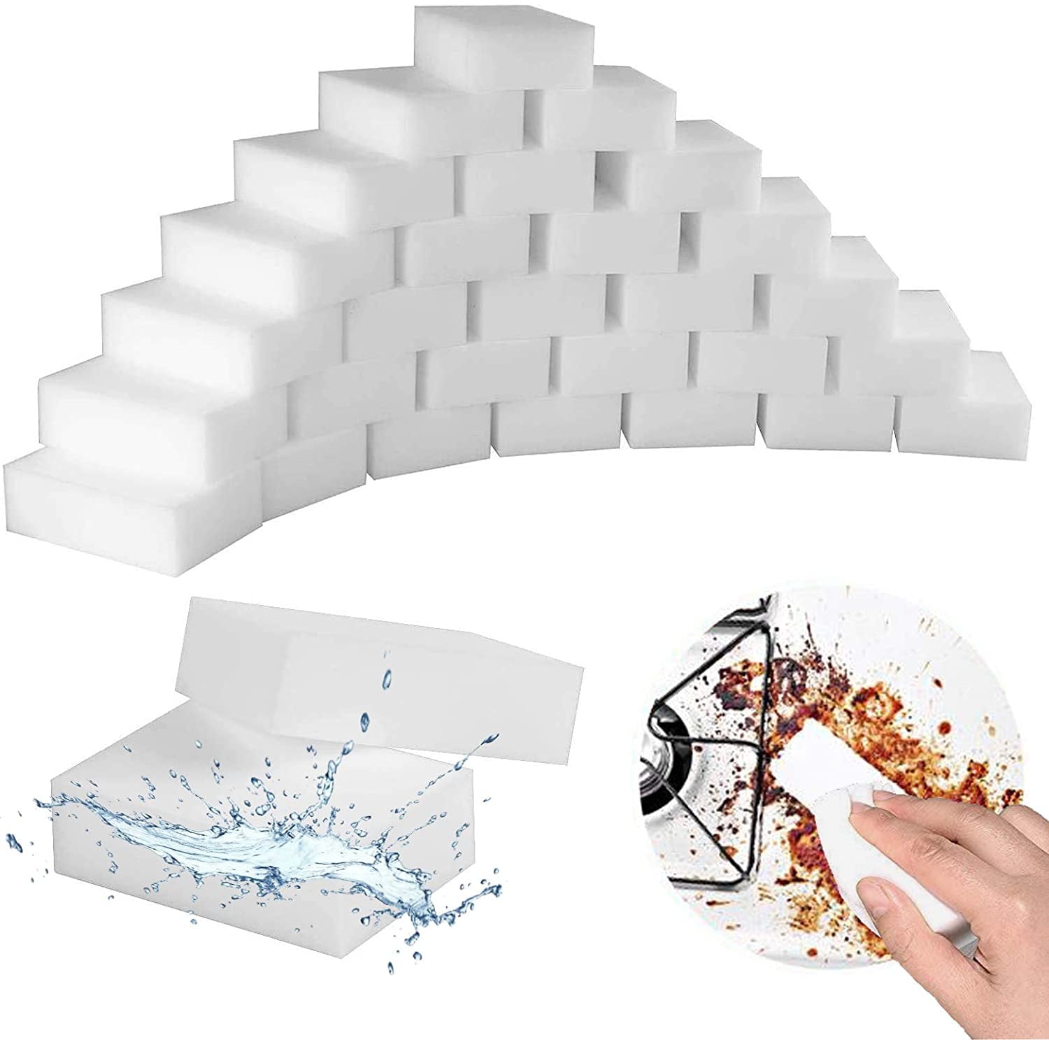 100 Pack Magic Sponge Eraser Extra Thick Large and Cleaning Sponges - Multi Surface Power Scrubber Foam Cleaning Pads - Bathtub, Floor, Baseboard, Bathroom, Wall Cleaner