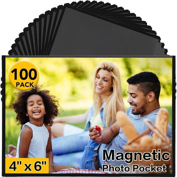 100 Pack Magnetic Picture Frame, 4 x 6 Inches Fridge Magnetic Photo Frames, Magnetic Photo Frames for Refrigerator, Home, School, Office (Black)