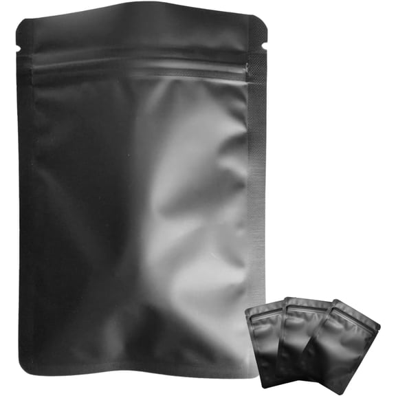 100 Pack Matte Black Mylar Flat Bags - 6.3x9.4 Inches Resealable Smell Proof Foil Zipper Food Pouches - Sealable Flat Packaging Sample Pouch Bag