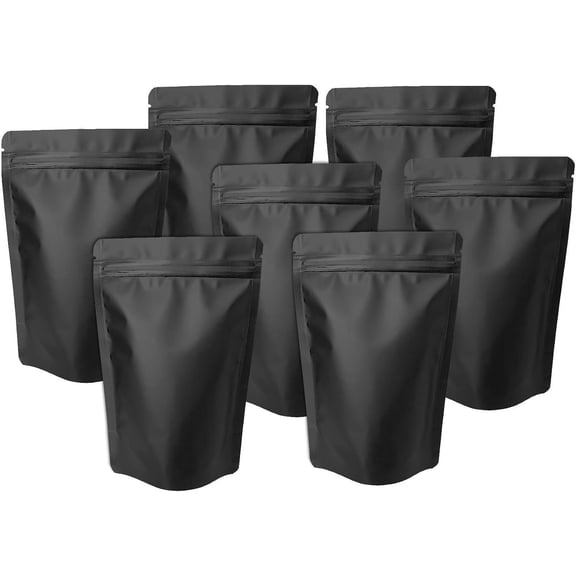 100 Pack Matte Black Stand Up Bags - 4.3x6.3 Inches Smell Proof Resealable Zipper Pouch Bag, Heat Sealable Foil Packaging Sample Pouches for  Storage