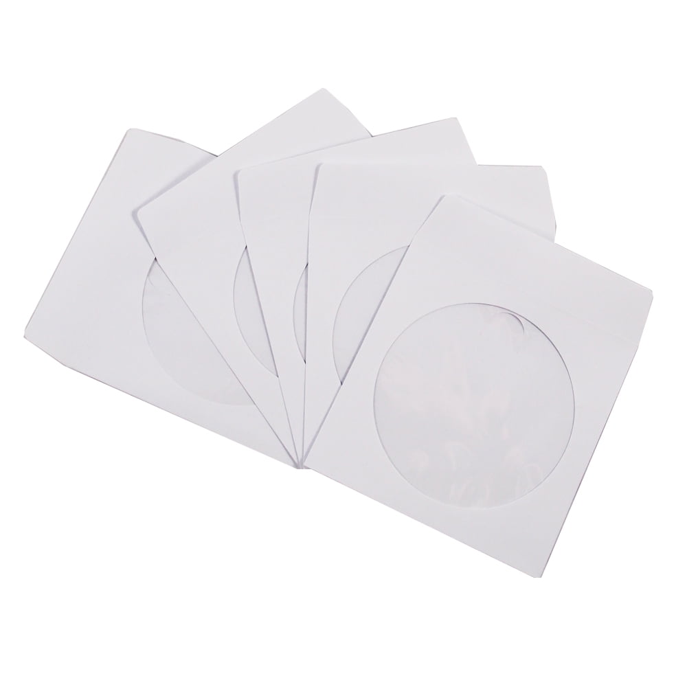 Maxtek 100 Pack Premium White Paper CD/DVD Sleeves with 4Inch Clear