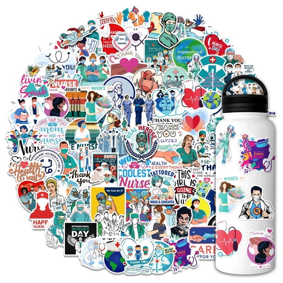 100-Pack Medical Nurse Stickers - New International Nurse Day Graffiti Decals for Kids and DIY Projects