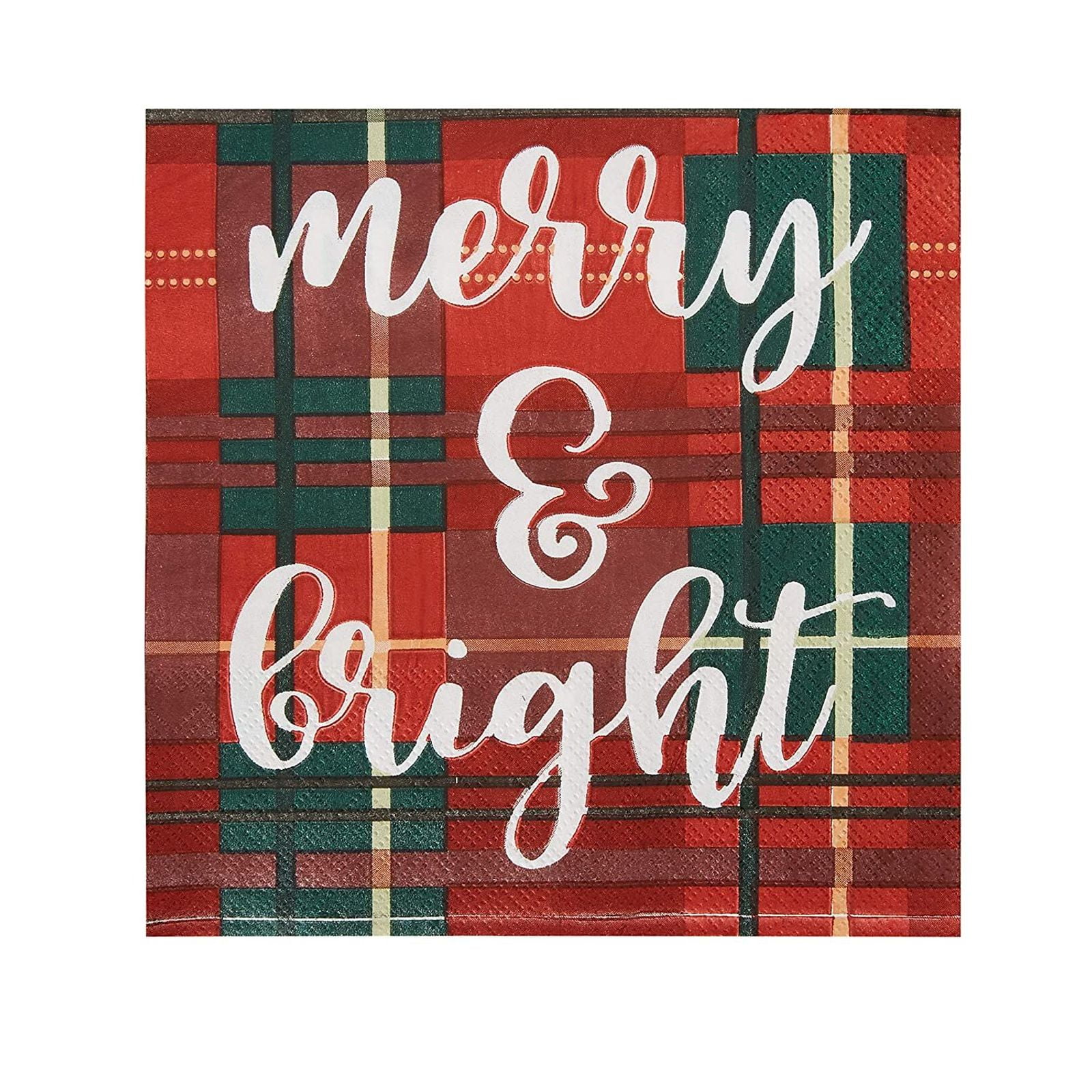 100 Pack Merry and Bright Paper Napkins for Plaid Christmas Party