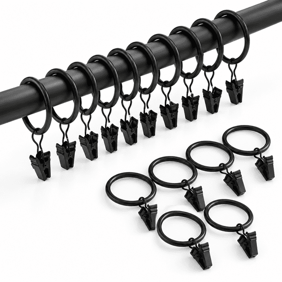 Diametric Dimensions 100 Pack Metal Curtain Rings With Clips Drapery Hooks Decorative Rod 1. ...