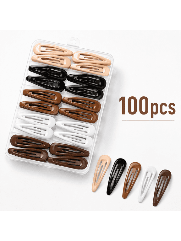 100 Pack Metal Snap Hair Barrettes, 2 Inch Neutral Color Hair Clips with Storage Box