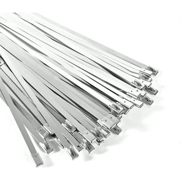 100 Pack Metal Zip Ties 11.8 Inch Heavy Duty 304 Stainless Steel Self Locking Cable Ties For Outdoor Use Multifunctional Cable Ties For Exhaust Wrap Chain Link Fence Parts Farms Pipes