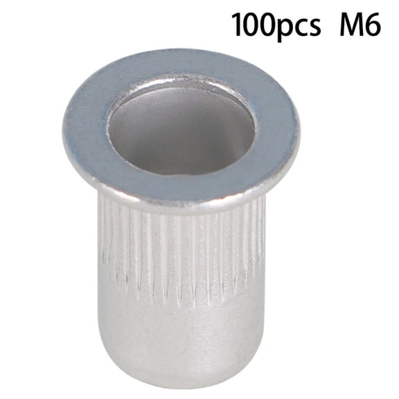 100 Pack Metric M6Rivet Nut Aluminum Flat Head Threaded Insert Nutsert Silver
