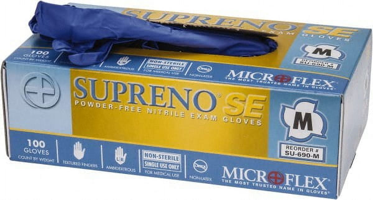 100 Pack Microflex SU-690-M Disposable Gloves, Size Medium, 4 mil, Nitrile