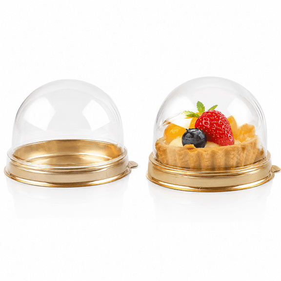 Elmory 100 Pack Mini Dessert Containers with Clear Dome Lids, Gold Base Cupcake Boxes, for Cocoa Bomb, Cheesecake, Mooncake & More