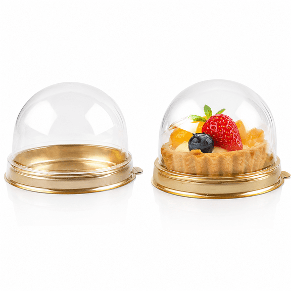 100 Pack Mini Dessert Containers with Clear Dome Lids, Gold Base Cupcake Boxes, for Cocoa Bomb, Cheesecake, Mooncake & More