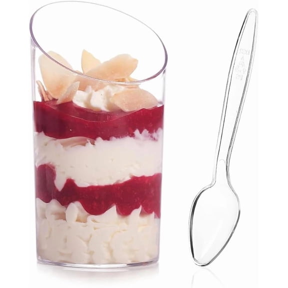 100 Pack Mini Dessert Cups with Spoons - 2.2 oz Clear Plastic Parfait Cups Reusable Shooter Glasses Small Serving Cups for Tasting Party Desserts Appetizer