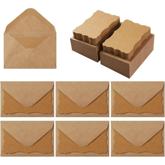 100 Pack Mini Envelopes with Colorful Blank Note Cards Small Self-Adhesive Envelopes Small Business Card Envelopes(4 x 2.7 Inches, Brown)