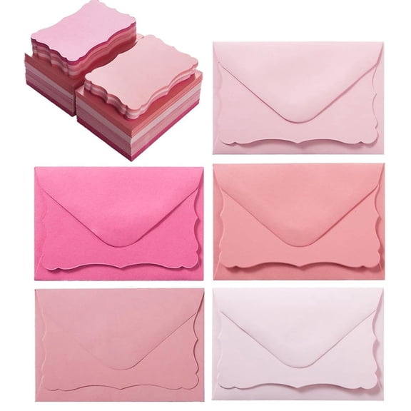 100 Pack Mini Envelopes with Note Cards, 4 x 2.7 Inch Pink Stationery for Wedding, Birthday & Baby Shower