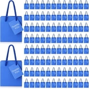 100 Pack Mini Gift Bags Bulk, 4 x 2.75 x 4.5 Inches Paper Bags with Tags, Extra Small Paper Gift Boxes with Handles for Birthday, Party Favors, Weddings, Small Business(Blue)