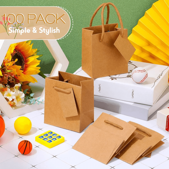 100 Pack Mini Gift Bags Bulk, 4 x 2.75 x 4.5 Inches Paper Bags with ...