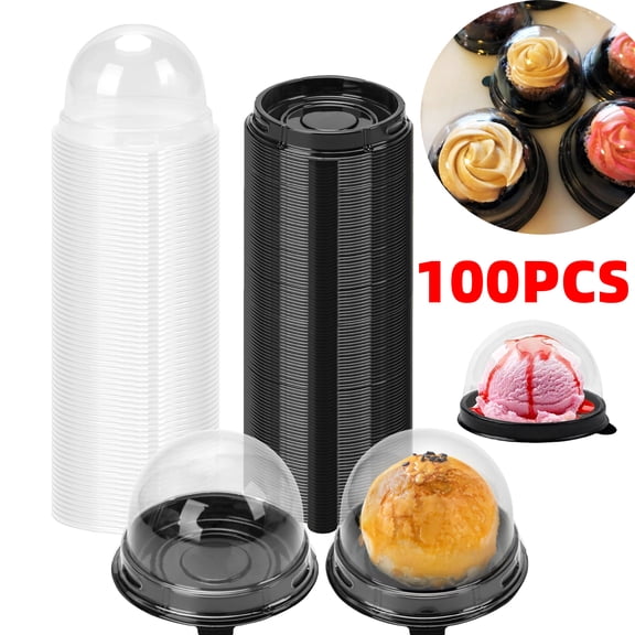 100 Pack Mini Individual Cupcake Container, Black Small Cupcake Boxes Desk Pet Containers for Chocolate Covered Cookies, Mooncake