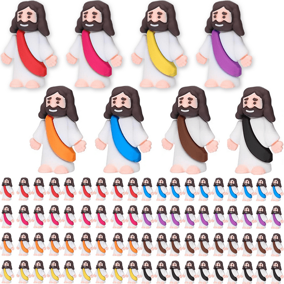 100 Pack Mini Jesus Figurines Bulk Little Jesus Figures Toys Religious Jesus Doll Christ Savior Tiny Jesus for Church Hide Thanksgiving Day Sunday School Craft Baptism Gift(Vibrant Colors)