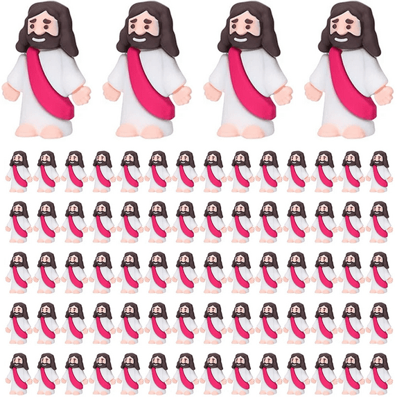 100 Pack Mini Jesus Figurines Bulk Little Jesus Figures Toys Religious Jesus Doll Christ Savior Tiny Jesus for Church Hide Thanksgiving Day Sunday School Craft Baptism Gift(Raspberry Red)