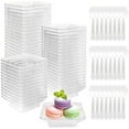 thumbnail image 1 of 100 Pack Mini Plastic Dessert Plates with Tasting Spoons, 2.5 Inch Small Clear Disposable Square Appetizers Trays for Party Serving. Home Decor, Etc., 1 of 6